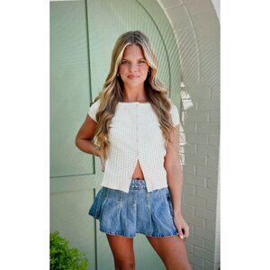 We The Free Stephie Denim Skort Beige Size 26 Womens Casual Cotton Blend Mini